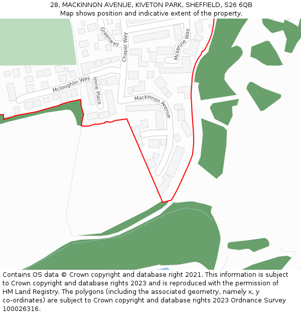 28, MACKINNON AVENUE, KIVETON PARK, SHEFFIELD, S26 6QB: Location map and indicative extent of plot