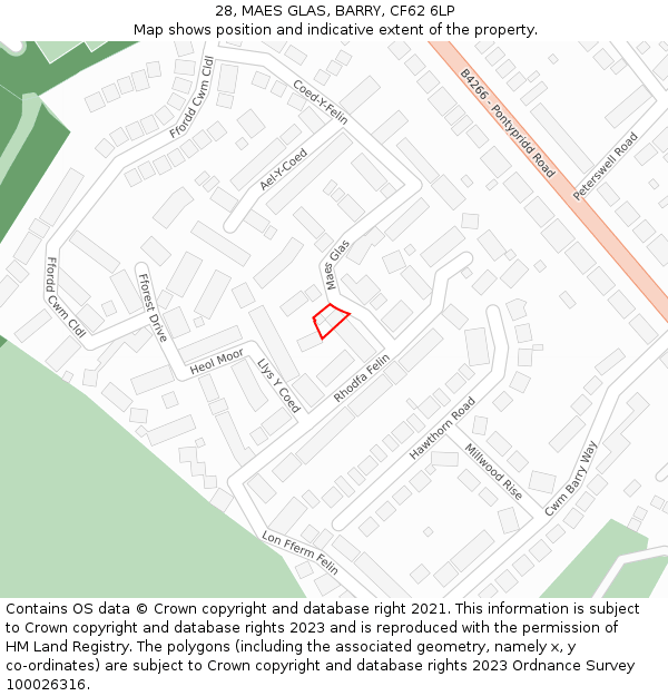 28, MAES GLAS, BARRY, CF62 6LP: Location map and indicative extent of plot