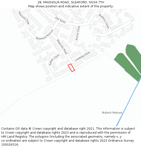 28, MAGNOLIA ROAD, SLEAFORD, NG34 7TH: Location map and indicative extent of plot