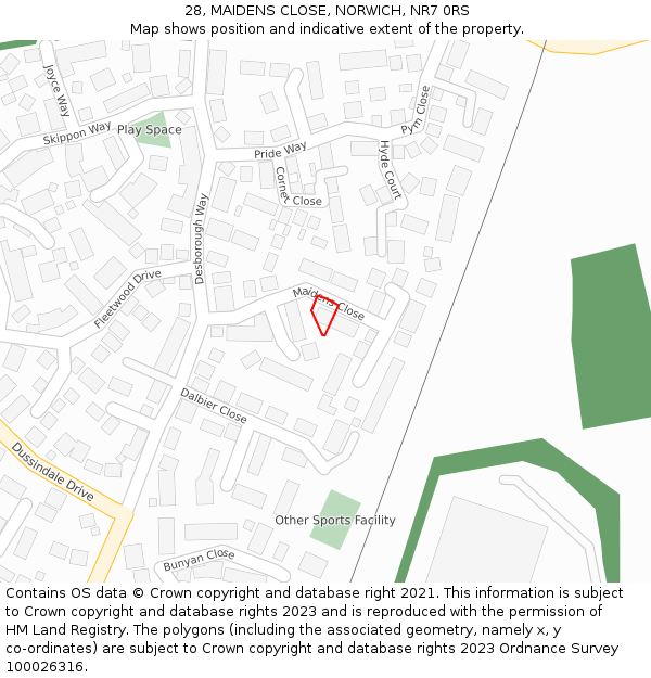 28, MAIDENS CLOSE, NORWICH, NR7 0RS: Location map and indicative extent of plot