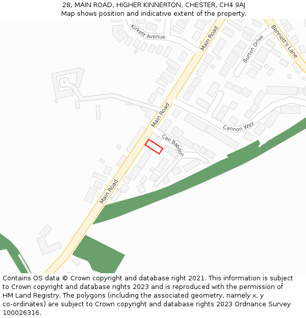 28, MAIN ROAD, HIGHER KINNERTON, CHESTER, CH4 9AJ: Location map and indicative extent of plot