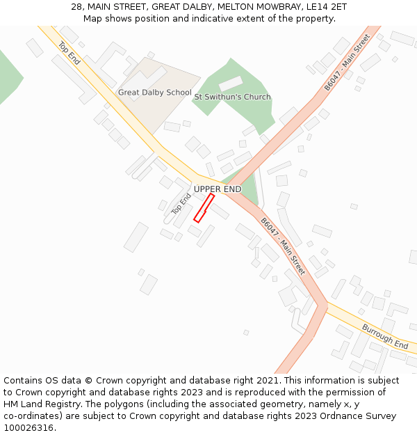 28, MAIN STREET, GREAT DALBY, MELTON MOWBRAY, LE14 2ET: Location map and indicative extent of plot