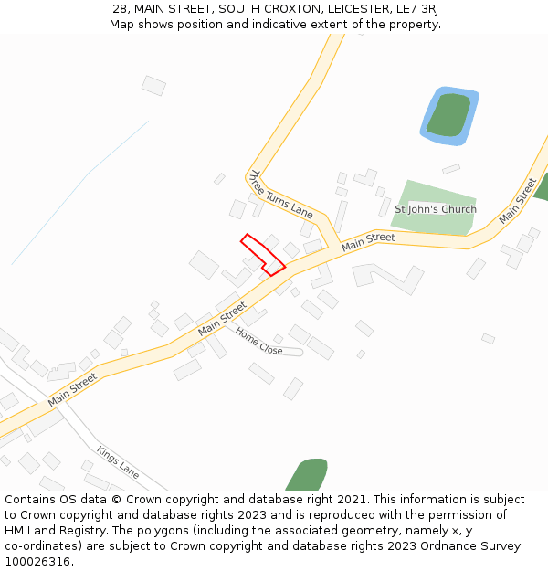 28, MAIN STREET, SOUTH CROXTON, LEICESTER, LE7 3RJ: Location map and indicative extent of plot