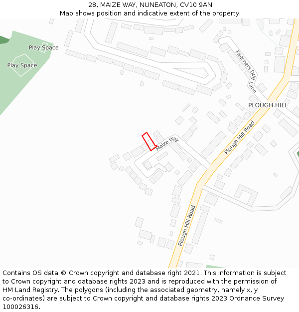 28, MAIZE WAY, NUNEATON, CV10 9AN: Location map and indicative extent of plot
