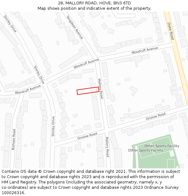 28, MALLORY ROAD, HOVE, BN3 6TD: Location map and indicative extent of plot