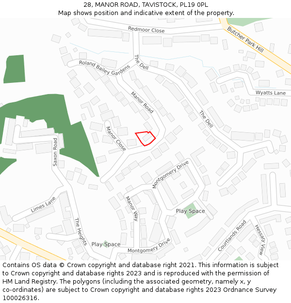 28, MANOR ROAD, TAVISTOCK, PL19 0PL: Location map and indicative extent of plot