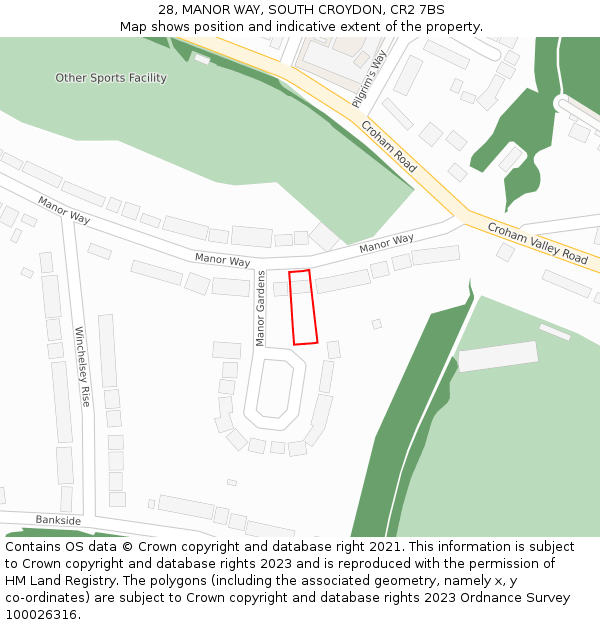 28, MANOR WAY, SOUTH CROYDON, CR2 7BS: Location map and indicative extent of plot