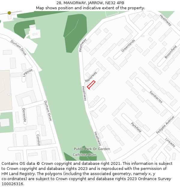 28, MANORWAY, JARROW, NE32 4PB: Location map and indicative extent of plot