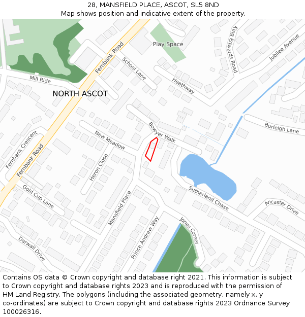 28, MANSFIELD PLACE, ASCOT, SL5 8ND: Location map and indicative extent of plot