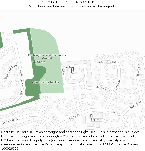 28, MAPLE FIELDS, SEAFORD, BN25 3ER: Location map and indicative extent of plot