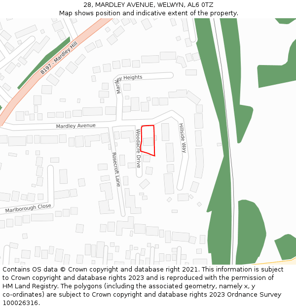 28, MARDLEY AVENUE, WELWYN, AL6 0TZ: Location map and indicative extent of plot