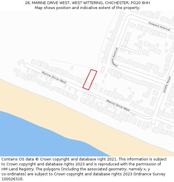 28, MARINE DRIVE WEST, WEST WITTERING, CHICHESTER, PO20 8HH: Location map and indicative extent of plot