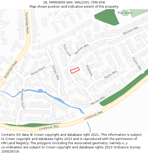 28, MARINERS WAY, MALDON, CM9 6YW: Location map and indicative extent of plot