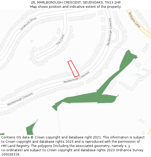 28, MARLBOROUGH CRESCENT, SEVENOAKS, TN13 2HP: Location map and indicative extent of plot