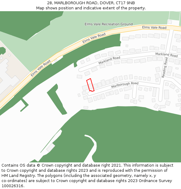 28, MARLBOROUGH ROAD, DOVER, CT17 9NB: Location map and indicative extent of plot