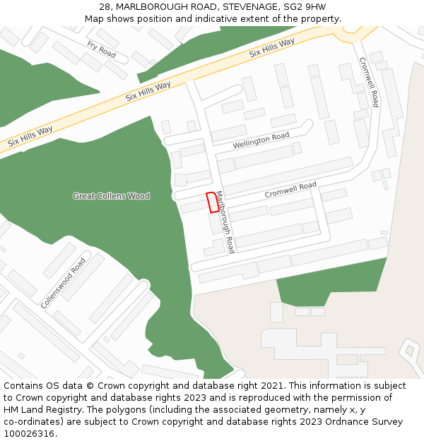 28, MARLBOROUGH ROAD, STEVENAGE, SG2 9HW: Location map and indicative extent of plot