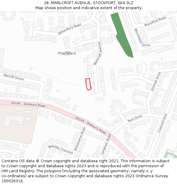 28, MARLCROFT AVENUE, STOCKPORT, SK4 3LZ: Location map and indicative extent of plot