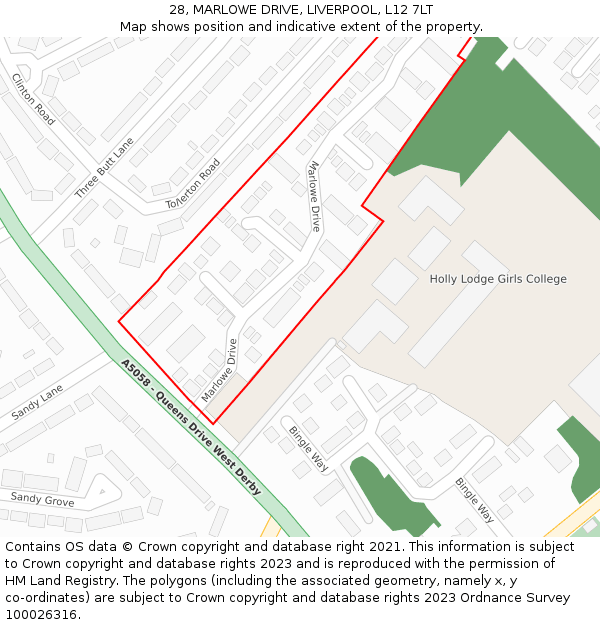 28, MARLOWE DRIVE, LIVERPOOL, L12 7LT: Location map and indicative extent of plot