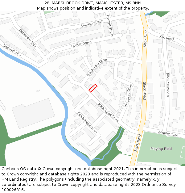 28, MARSHBROOK DRIVE, MANCHESTER, M9 8NN: Location map and indicative extent of plot