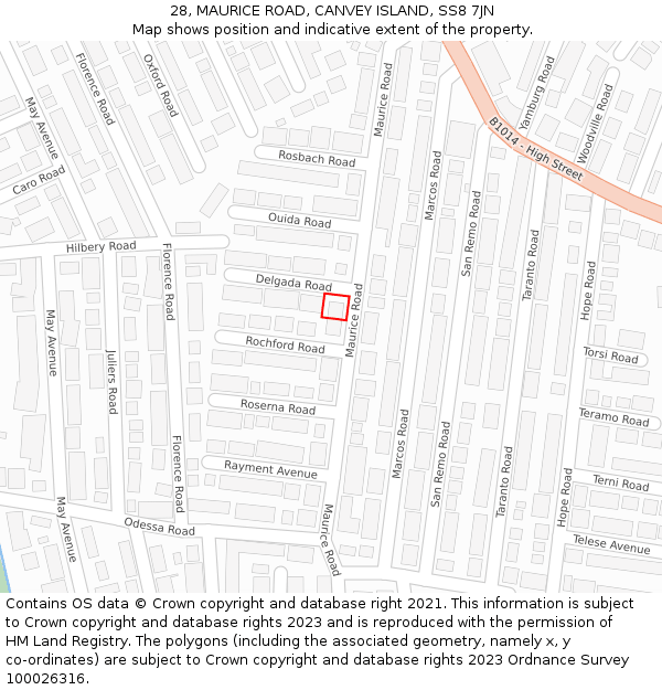 28, MAURICE ROAD, CANVEY ISLAND, SS8 7JN: Location map and indicative extent of plot