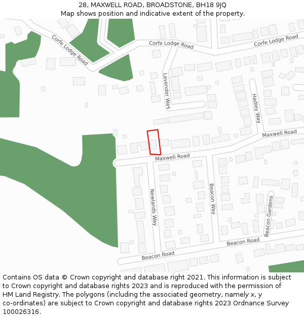 28, MAXWELL ROAD, BROADSTONE, BH18 9JQ: Location map and indicative extent of plot