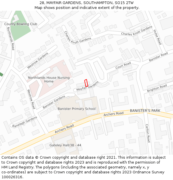 28, MAYFAIR GARDENS, SOUTHAMPTON, SO15 2TW: Location map and indicative extent of plot