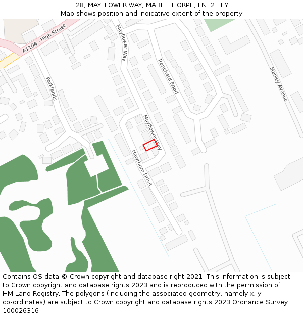 28, MAYFLOWER WAY, MABLETHORPE, LN12 1EY: Location map and indicative extent of plot