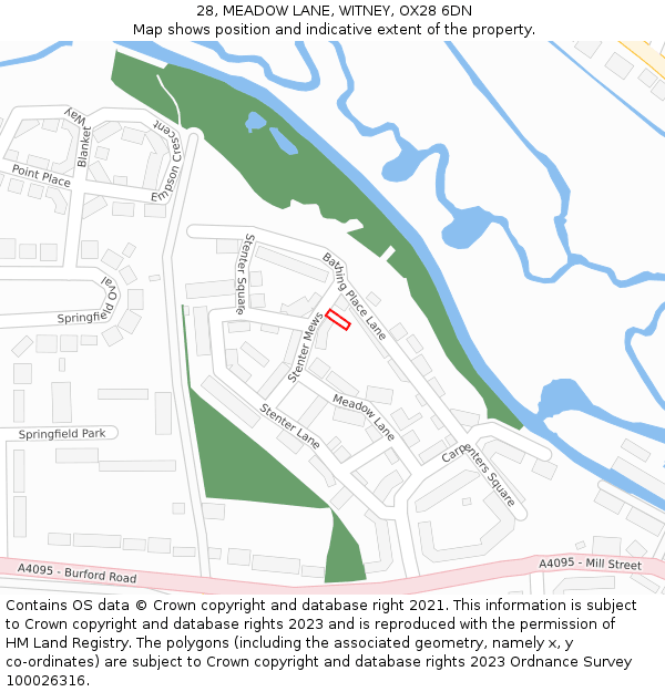 28, MEADOW LANE, WITNEY, OX28 6DN: Location map and indicative extent of plot