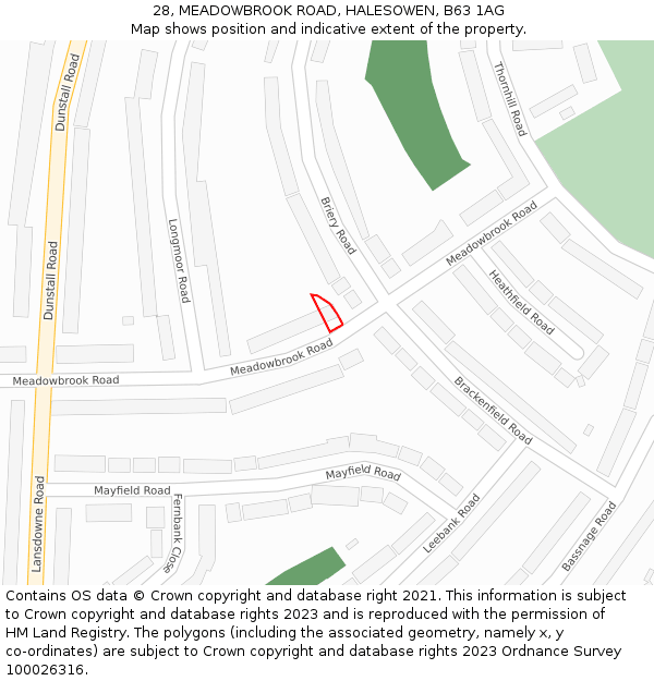 28, MEADOWBROOK ROAD, HALESOWEN, B63 1AG: Location map and indicative extent of plot