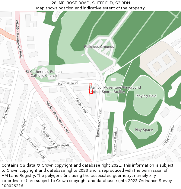 28, MELROSE ROAD, SHEFFIELD, S3 9DN: Location map and indicative extent of plot