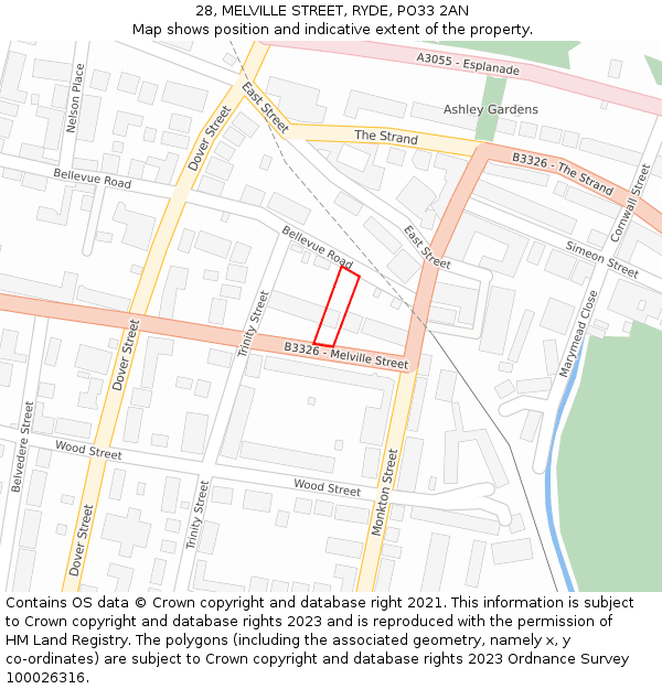 28, MELVILLE STREET, RYDE, PO33 2AN: Location map and indicative extent of plot