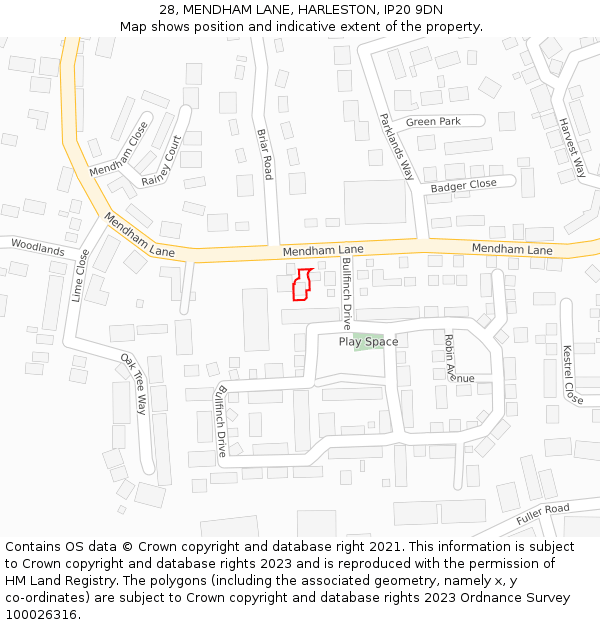 28, MENDHAM LANE, HARLESTON, IP20 9DN: Location map and indicative extent of plot