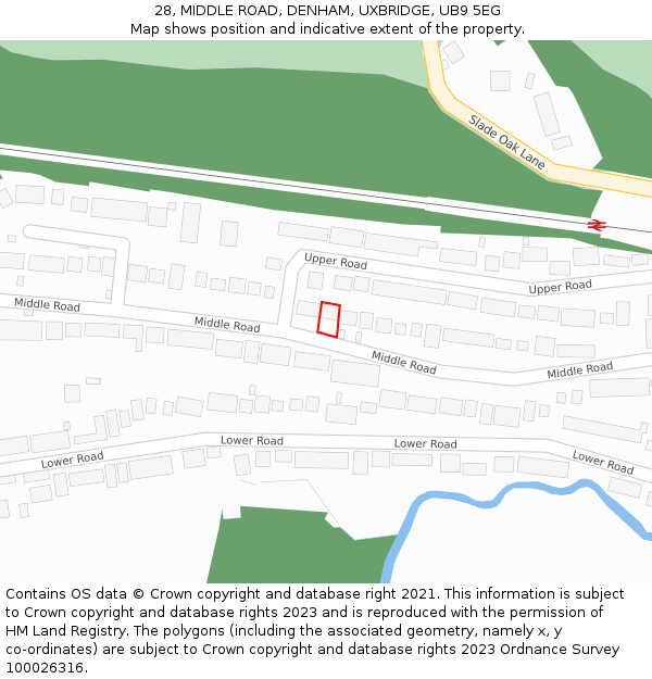 28, MIDDLE ROAD, DENHAM, UXBRIDGE, UB9 5EG: Location map and indicative extent of plot