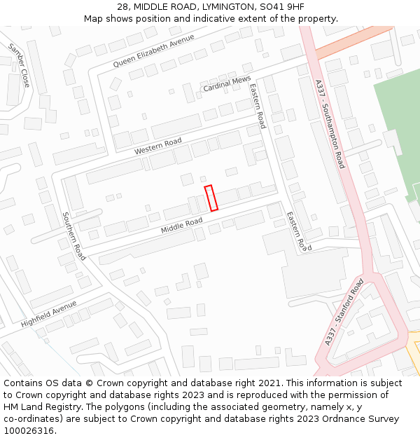 28, MIDDLE ROAD, LYMINGTON, SO41 9HF: Location map and indicative extent of plot