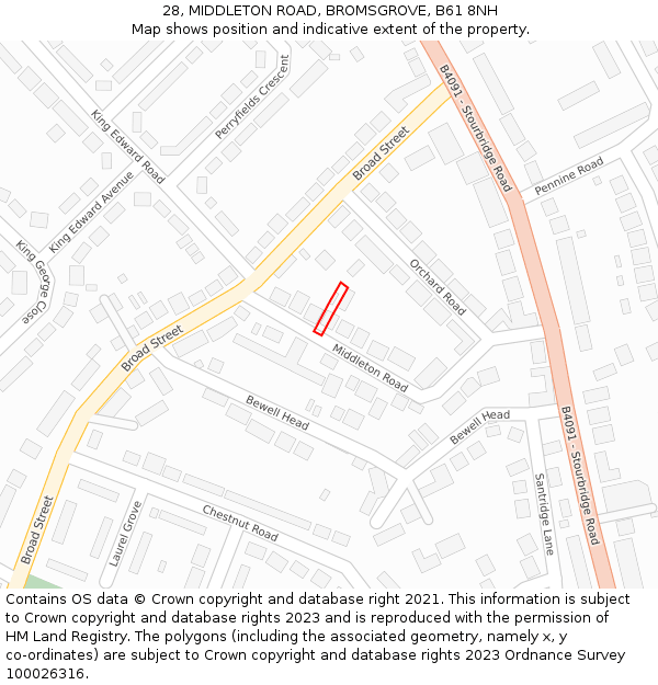 28, MIDDLETON ROAD, BROMSGROVE, B61 8NH: Location map and indicative extent of plot