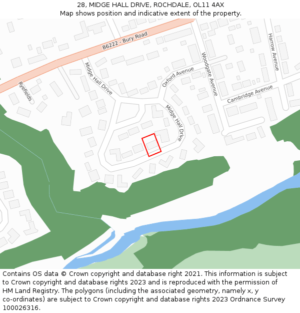 28, MIDGE HALL DRIVE, ROCHDALE, OL11 4AX: Location map and indicative extent of plot