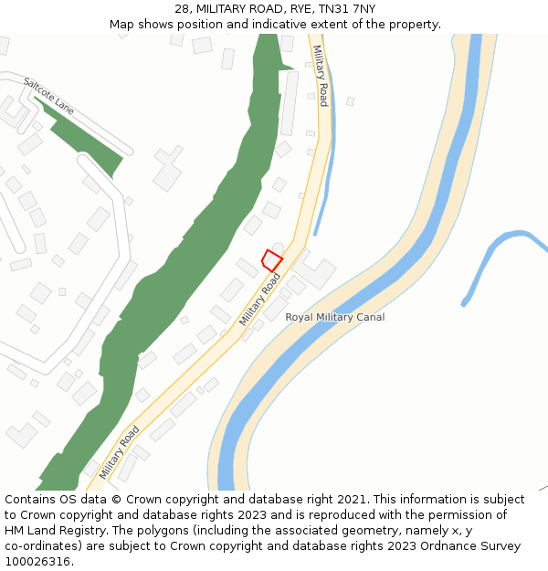28, MILITARY ROAD, RYE, TN31 7NY: Location map and indicative extent of plot