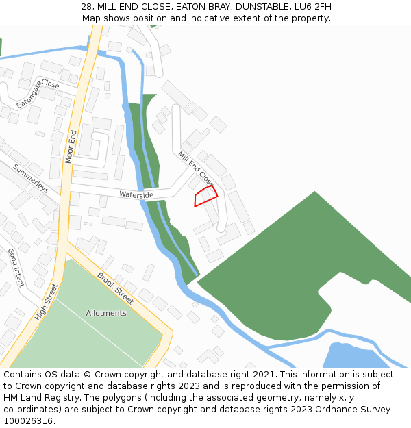 28, MILL END CLOSE, EATON BRAY, DUNSTABLE, LU6 2FH: Location map and indicative extent of plot