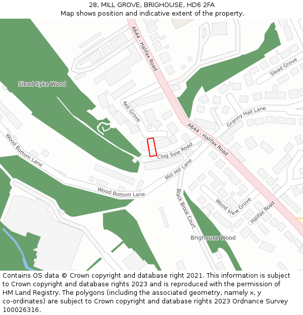 28, MILL GROVE, BRIGHOUSE, HD6 2FA: Location map and indicative extent of plot