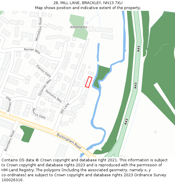 28, MILL LANE, BRACKLEY, NN13 7XU: Location map and indicative extent of plot