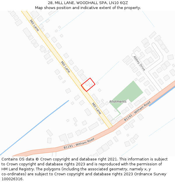 28, MILL LANE, WOODHALL SPA, LN10 6QZ: Location map and indicative extent of plot