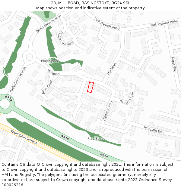 28, MILL ROAD, BASINGSTOKE, RG24 9SL: Location map and indicative extent of plot