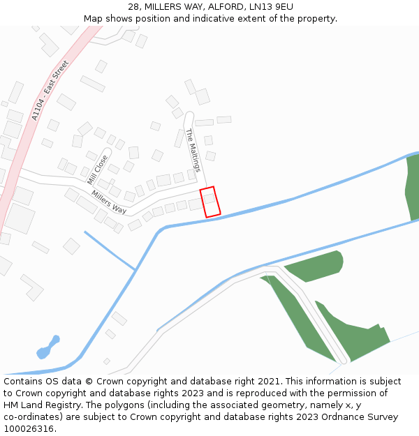 28, MILLERS WAY, ALFORD, LN13 9EU: Location map and indicative extent of plot