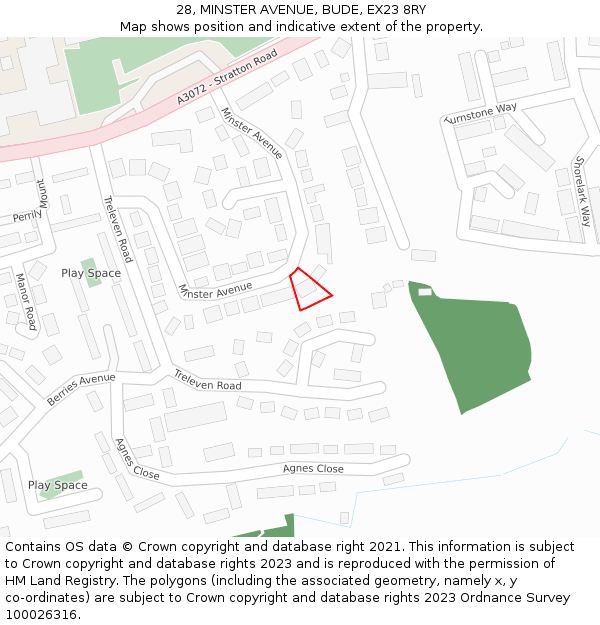 28, MINSTER AVENUE, BUDE, EX23 8RY: Location map and indicative extent of plot