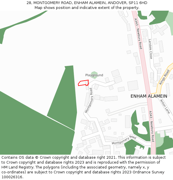 28, MONTGOMERY ROAD, ENHAM ALAMEIN, ANDOVER, SP11 6HD: Location map and indicative extent of plot