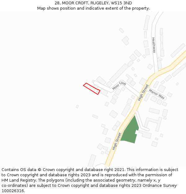 28, MOOR CROFT, RUGELEY, WS15 3ND: Location map and indicative extent of plot