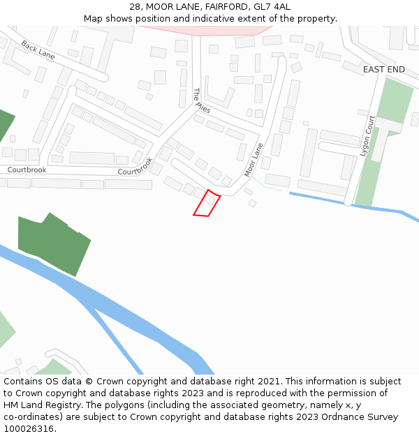 28, MOOR LANE, FAIRFORD, GL7 4AL: Location map and indicative extent of plot