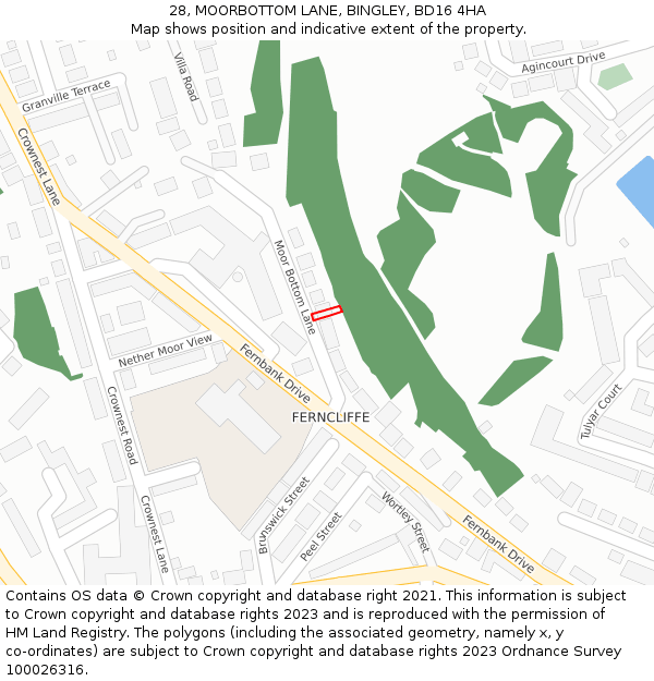 28, MOORBOTTOM LANE, BINGLEY, BD16 4HA: Location map and indicative extent of plot
