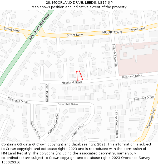 28, MOORLAND DRIVE, LEEDS, LS17 6JP: Location map and indicative extent of plot