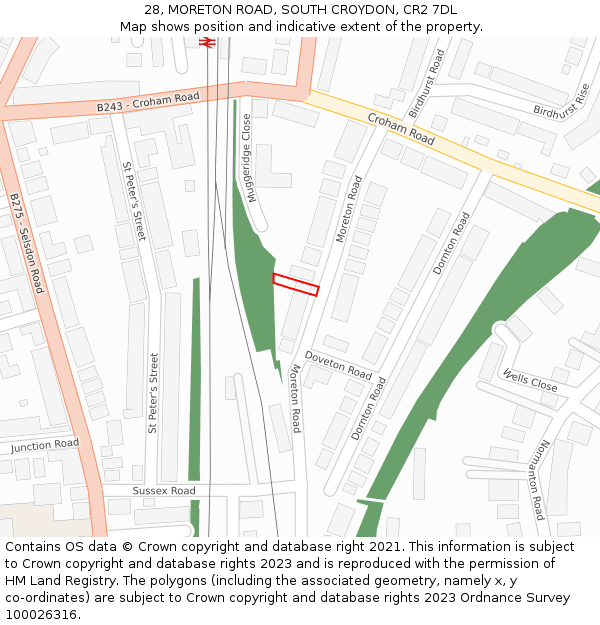 28, MORETON ROAD, SOUTH CROYDON, CR2 7DL: Location map and indicative extent of plot